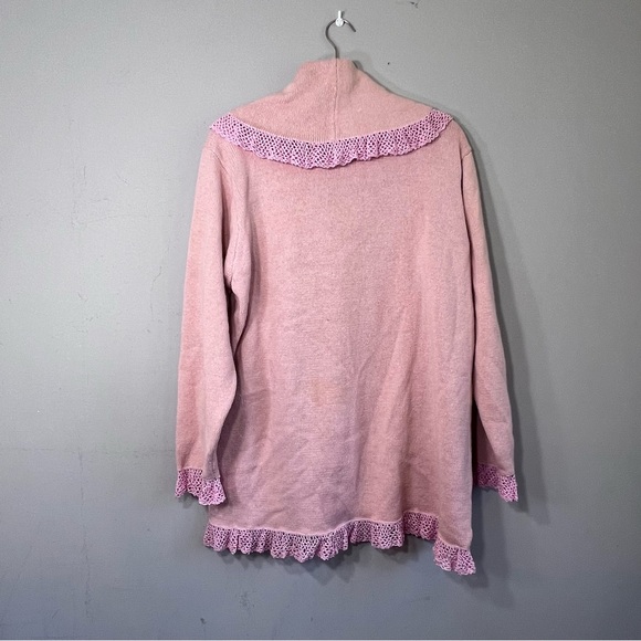 Storybook Knits pink peter pan collar embroidered fairy button front sweater 1X - Picture 7 of 8